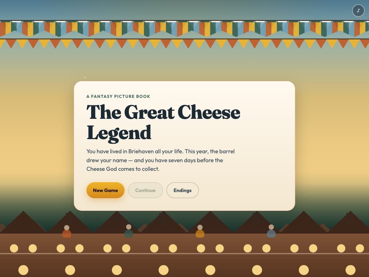 Title screen of The Great Cheese Legend, a student-made fantasy picture book game