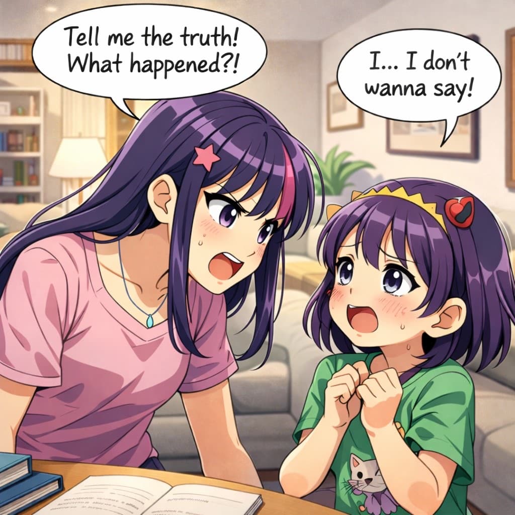 Two sisters in a tense living-room conversation
