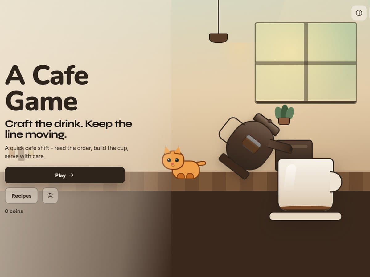 Title screen of A Cafe Game, a student-made drink-making game